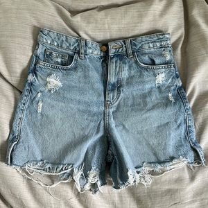 Zara Ripped High Rise Denim Shorts